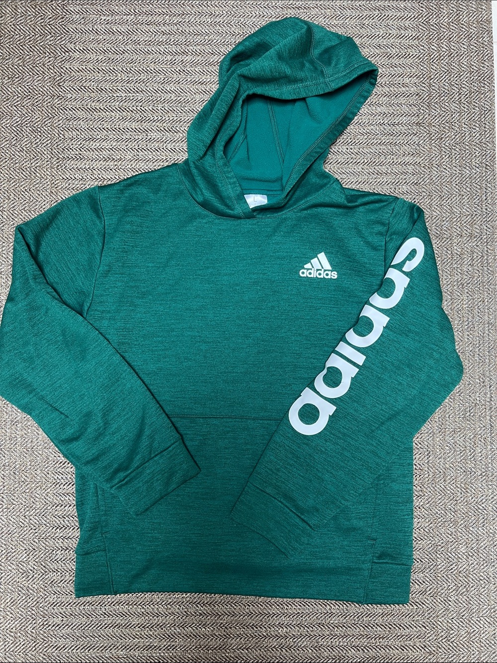 adidas Green Hooded Pullover with White Sleeve Logo